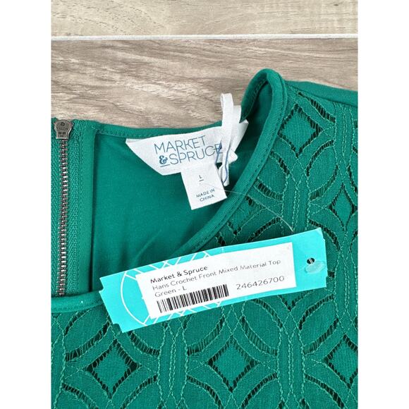 Market & Spruce Hans Mixed Material Top - Green - Large - Picture 3 of 4